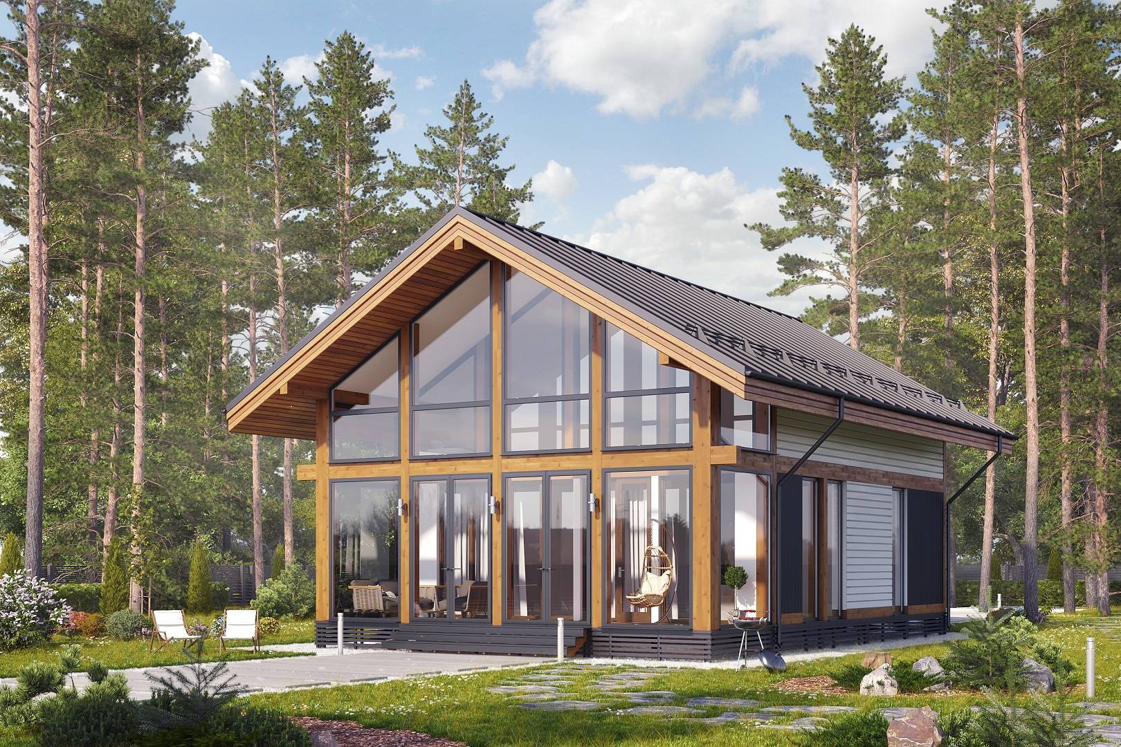 101 деревянный дом с панорамными окнами