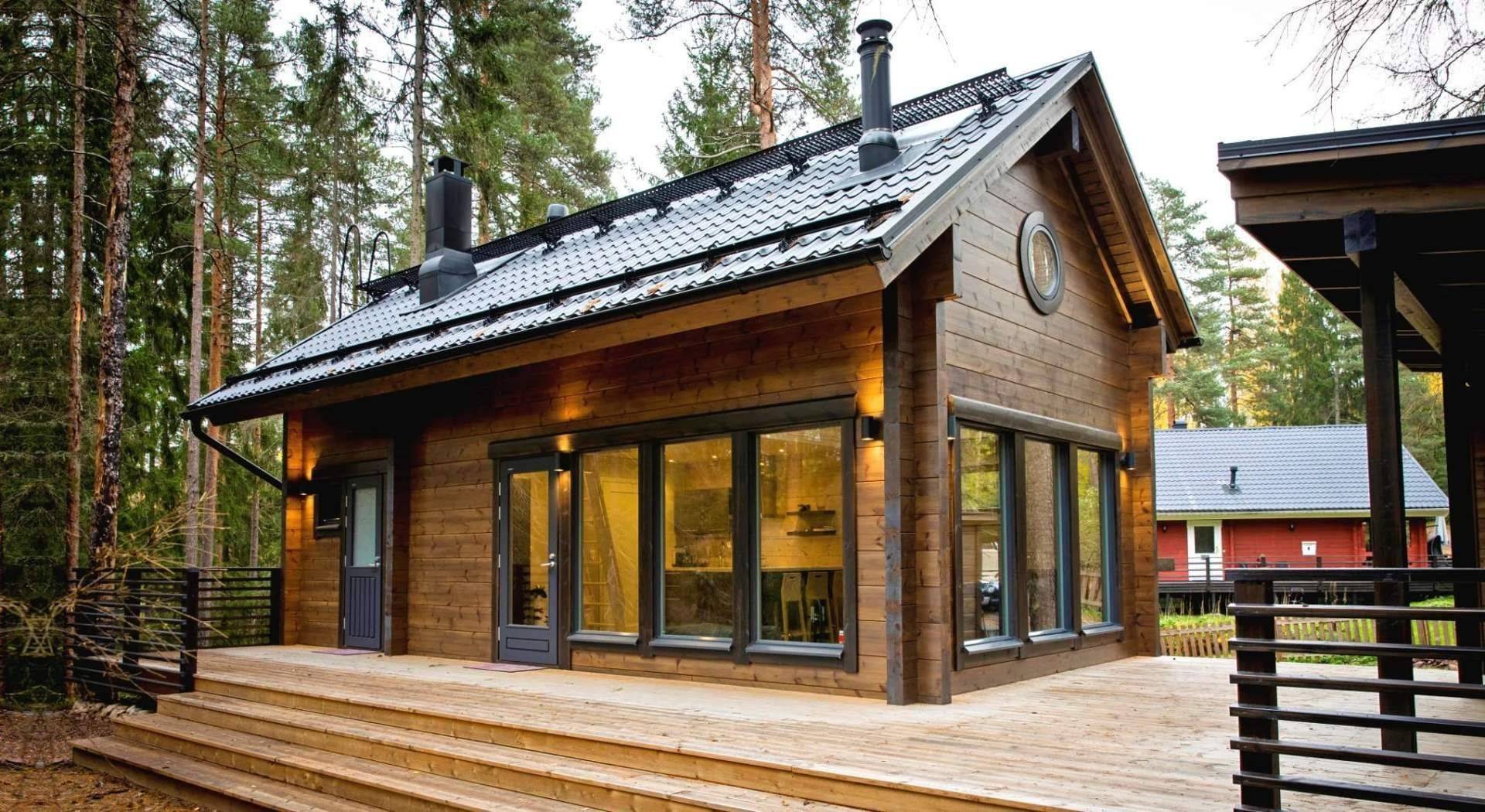 Финские одноэтажные дома из бруса с верандой