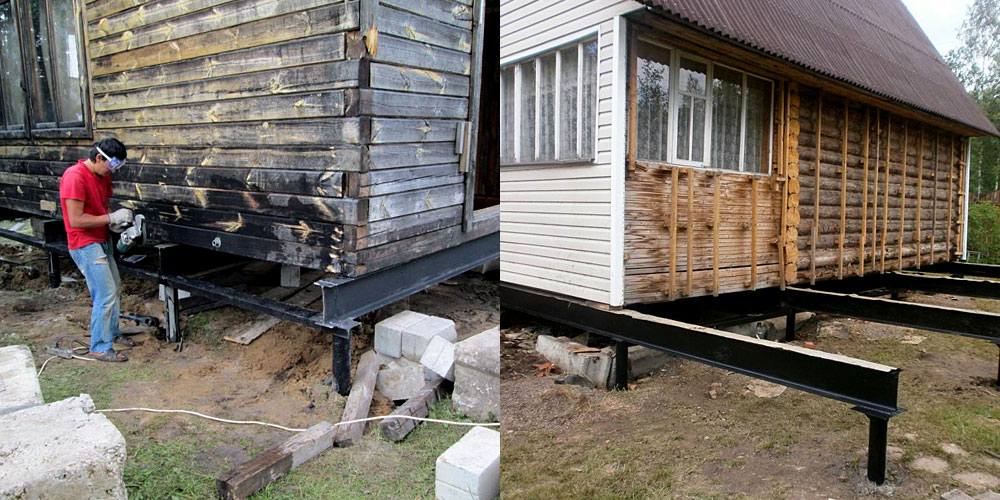 Замена и усиление фундамента под стоящим деревянным домом. демонтаж свайно-винтового фундамента
