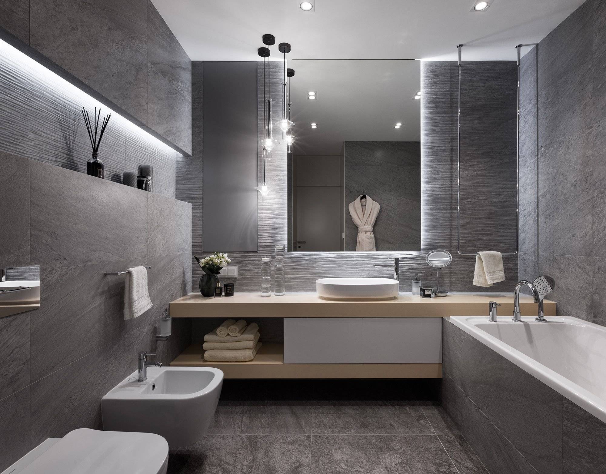 Современный дизайн ванной с туалетом: 75 актуальных интерьеров