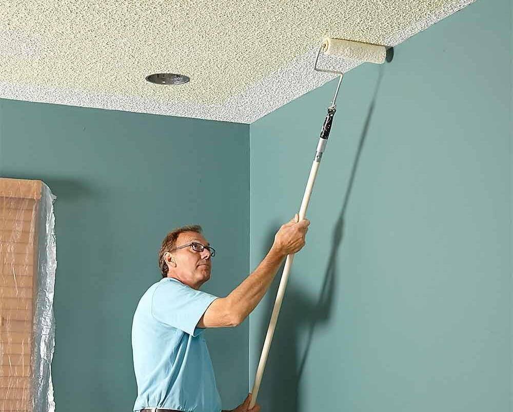 Акриловая краска для потолка: каким валиком красить и как правильно после побелки своими руками