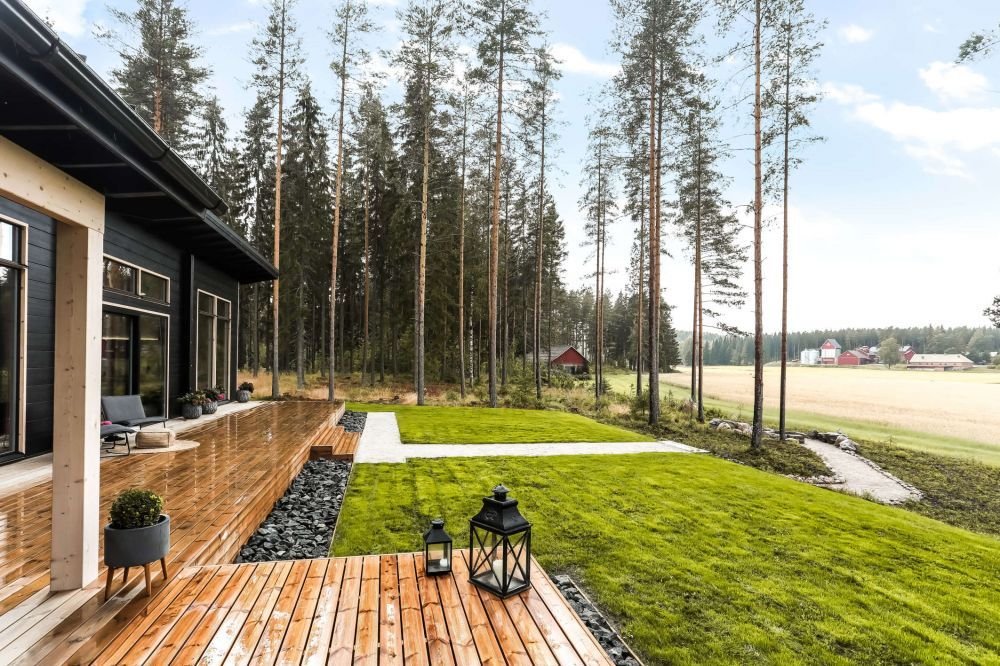 Одноэтажные финские дома из бруса с верандой