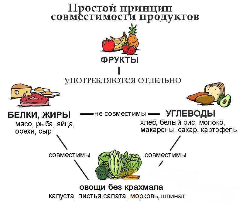 Раздельное питание: таблица совместимости продуктов